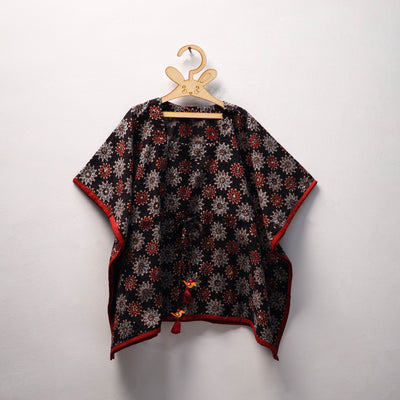 Black Ajrakh Block Print Cotton Kids Kaftan (3-4 Years)