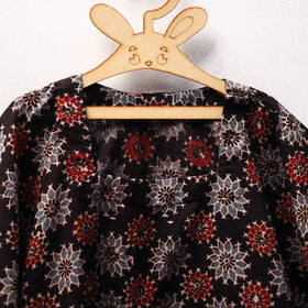 Black Ajrakh Block Print Cotton Kids Kaftan (3-4 Years)