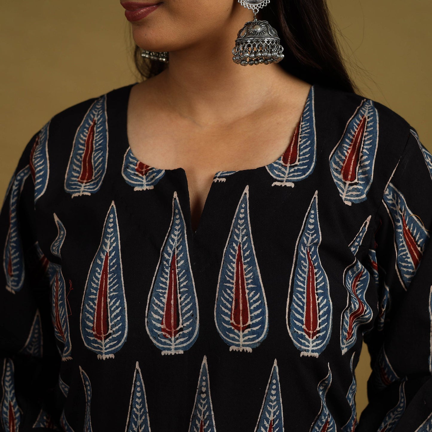 Buy Black Block Print Cotton Ajrakh Kurta Set with Dupatta