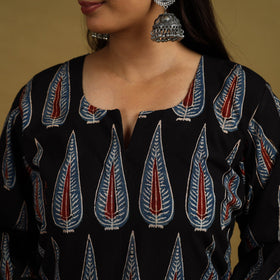 Buy Black Block Print Cotton Ajrakh Kurta Set with Dupatta