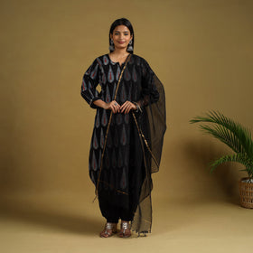 Buy Black Block Print Cotton Ajrakh Kurta Set with Dupatta