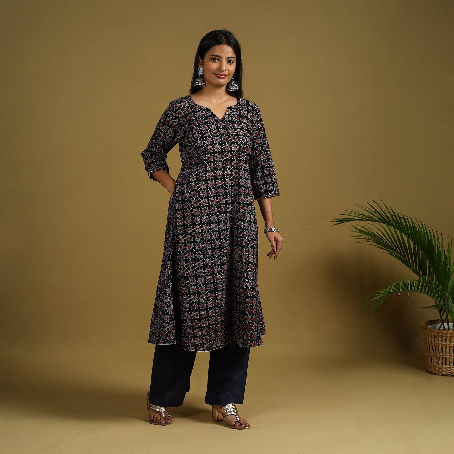 Buy Block Print Cotton Ajrakh Kurta Set with Dupatta 