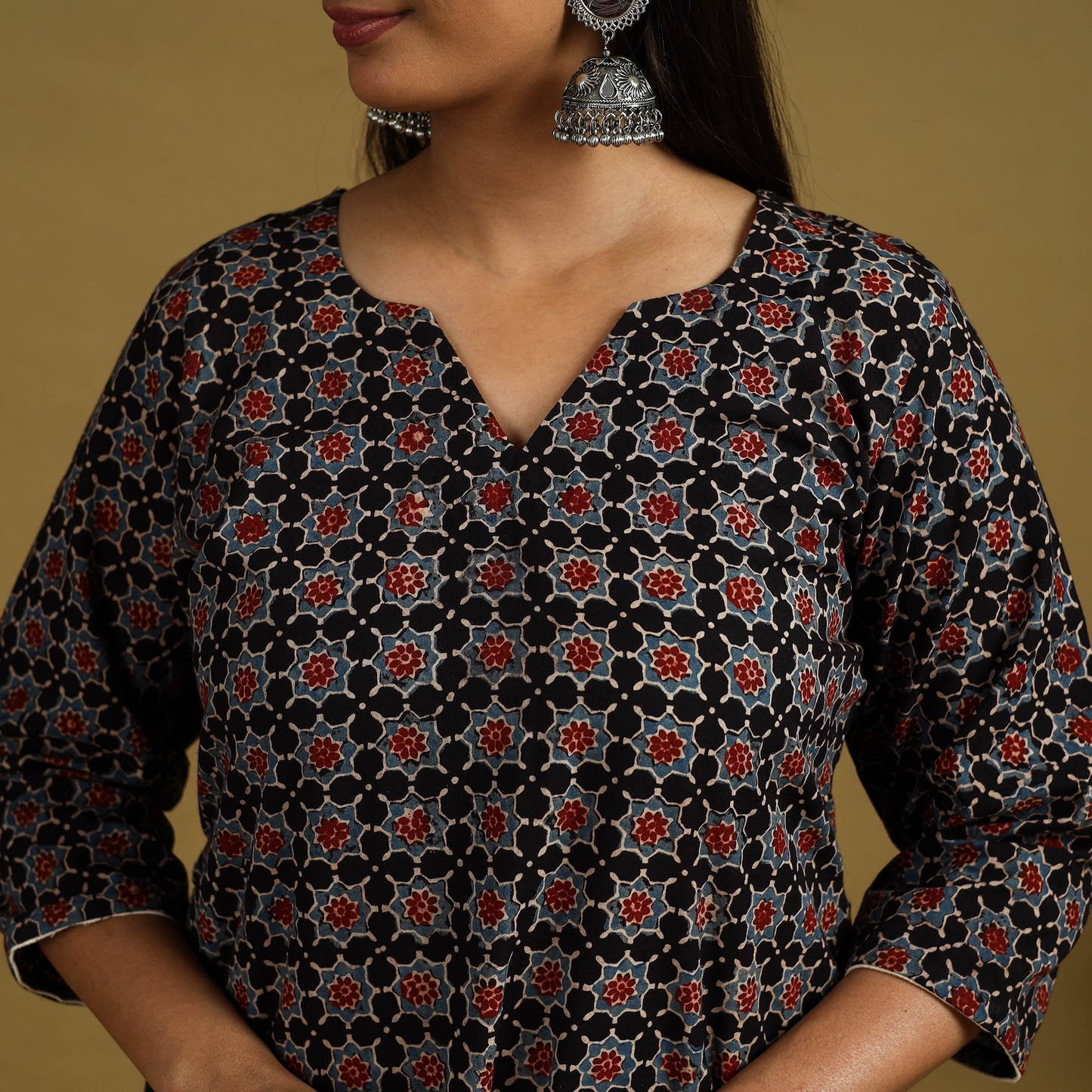 Buy Block Print Cotton Ajrakh Kurta Set with Dupatta 