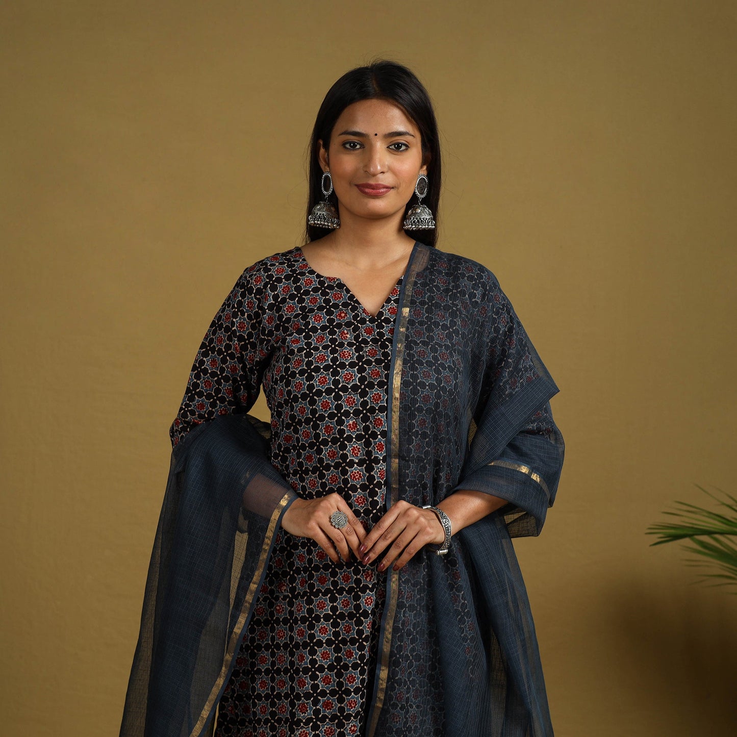 Buy Block Print Cotton Ajrakh Kurta Set with Dupatta 