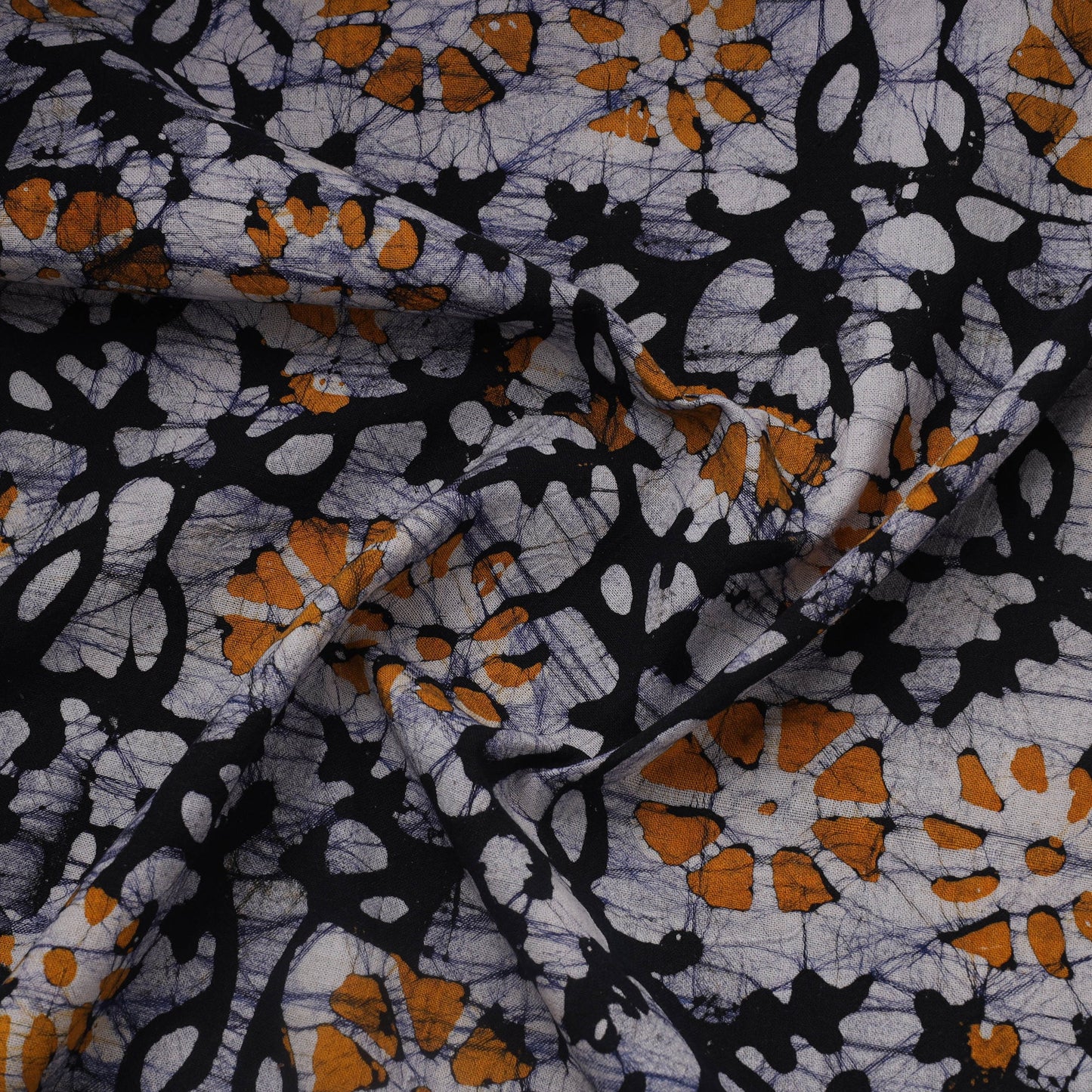 Black Cotton Kutch Hand Batik Print Fabric