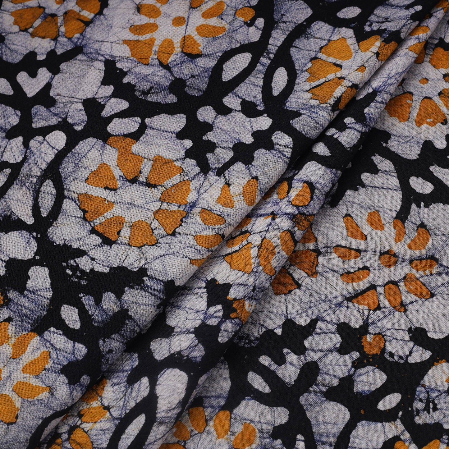 Black Cotton Kutch Hand Batik Print Fabric