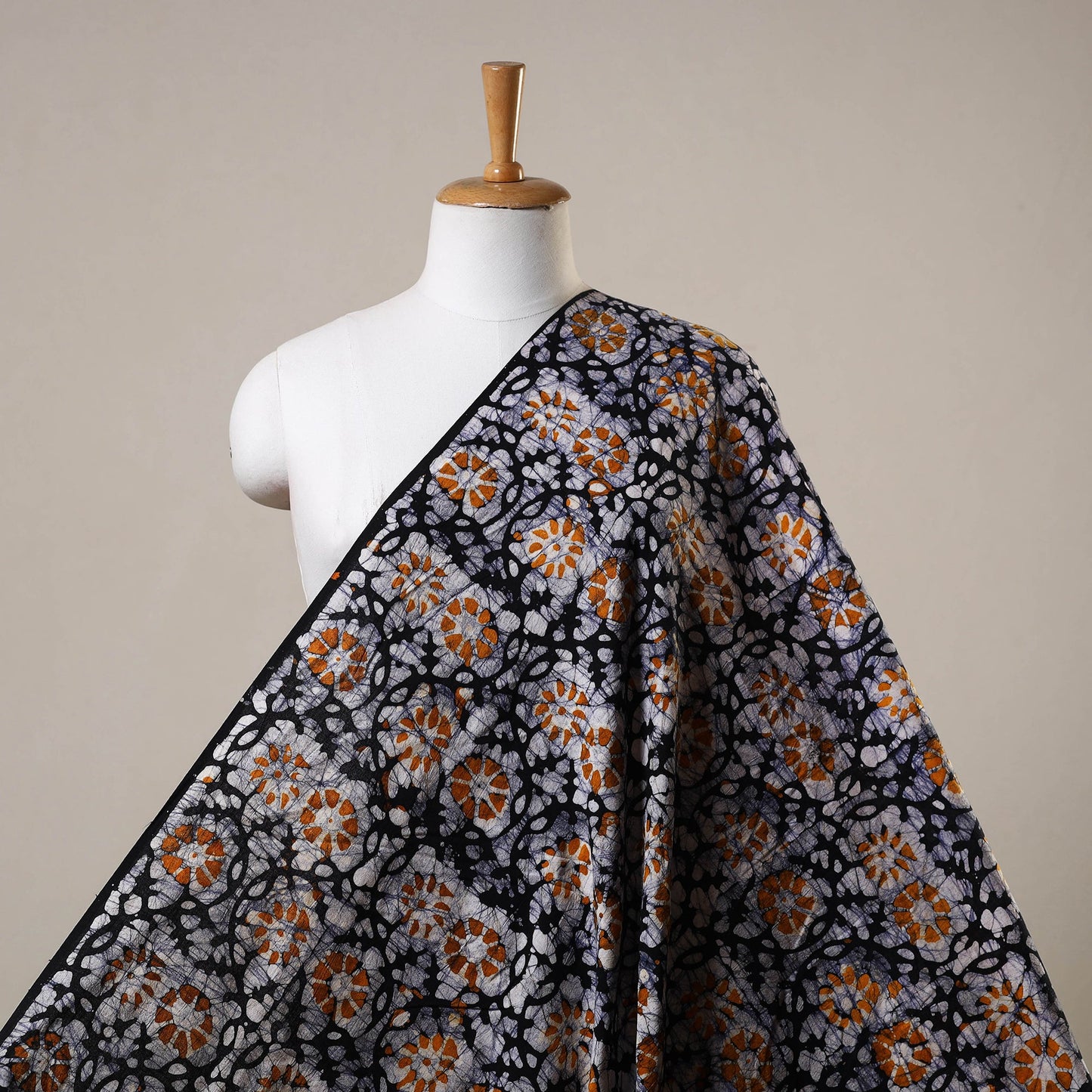 Black Cotton Kutch Hand Batik Print Fabric