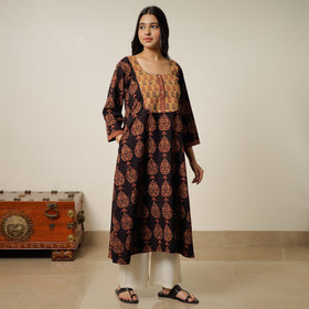 Black - Block Print Cotton A-Line Bagh Kurta 26