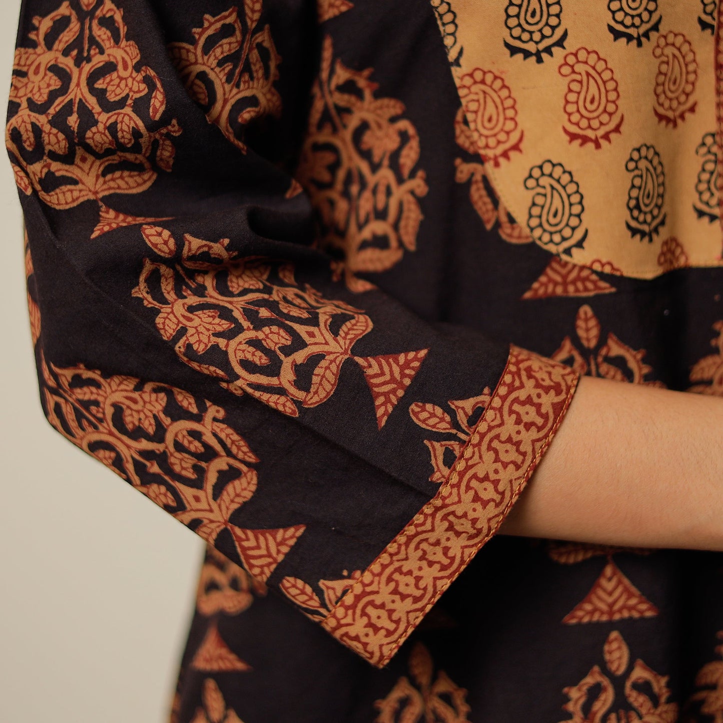 Black - Block Print Cotton A-Line Bagh Kurta 26