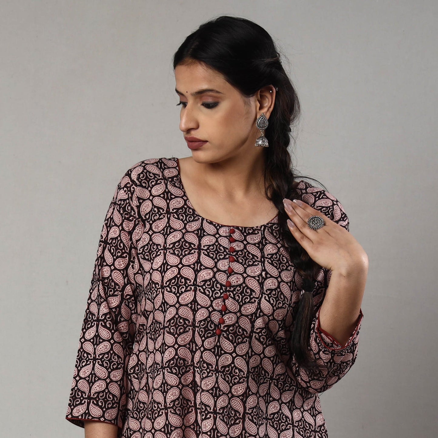 Buy Block Print Cotton A-Line Bagh Kurta For Women