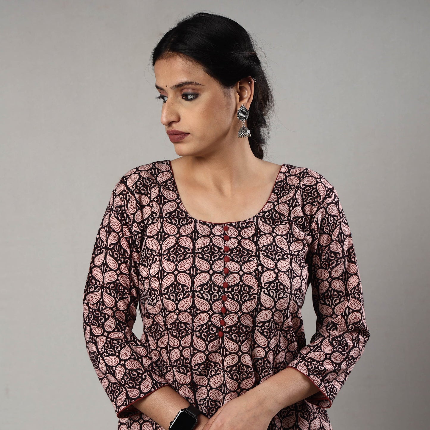Buy Block Print Cotton A-Line Bagh Kurta For Women
