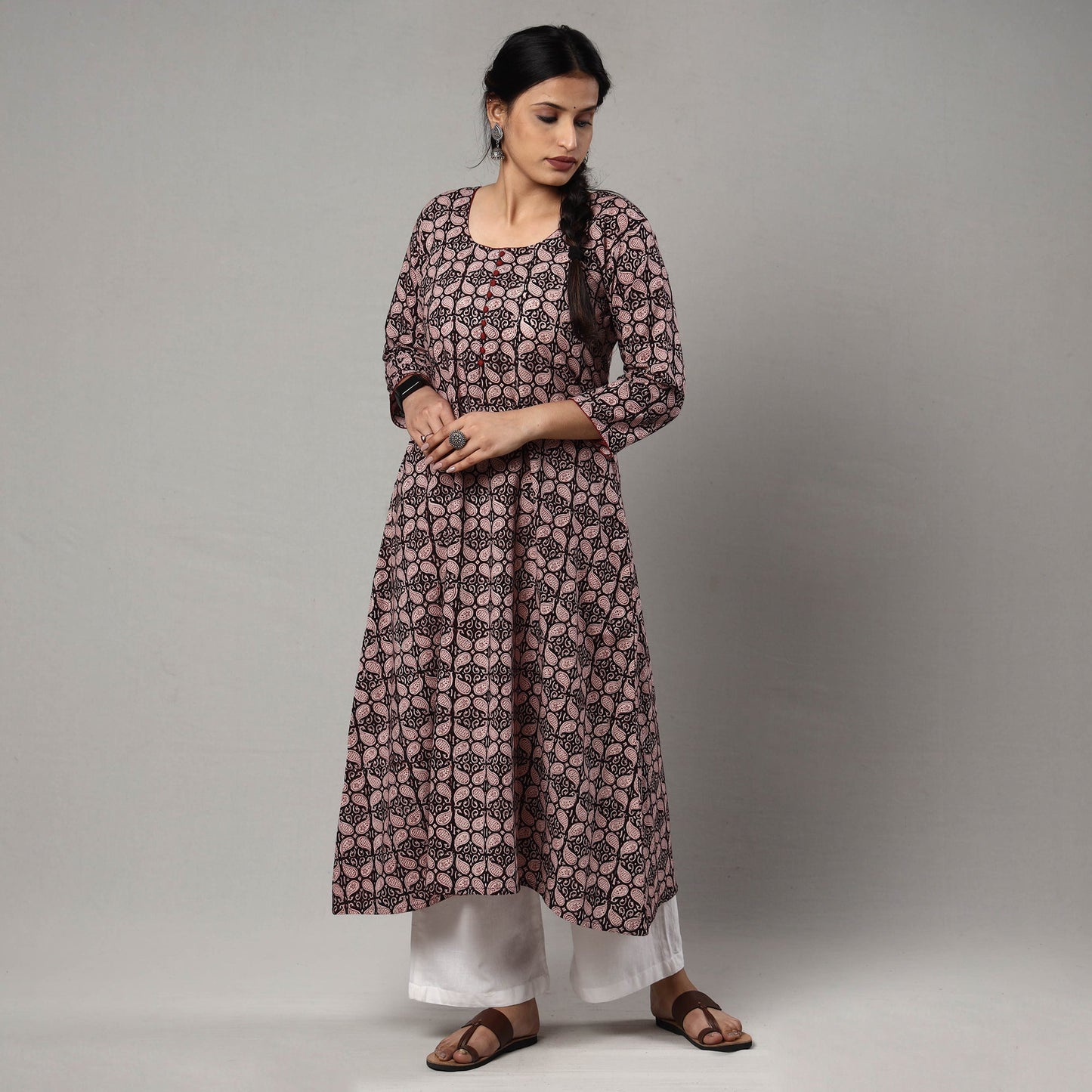 Buy Block Print Cotton A-Line Bagh Kurta For Women