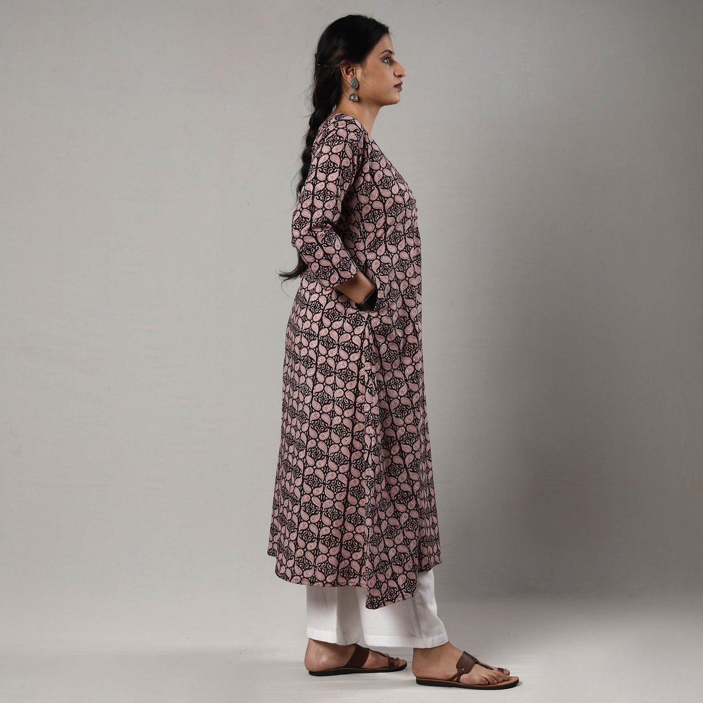 Buy Block Print Cotton A-Line Bagh Kurta For Women