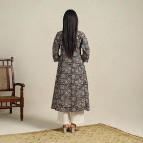 Black Block Print Cotton A-Line Kalamkari Kurta