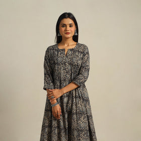  Black Block Print Cotton A-Line Kalamkari Kurta For Women