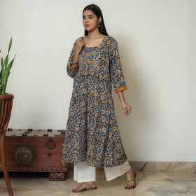 Buy Block Print Cotton A-Line Black Kalamkari Kurta for Women