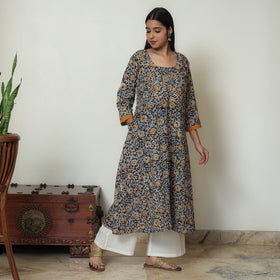 Buy Block Print Cotton A-Line Black Kalamkari Kurta for Women