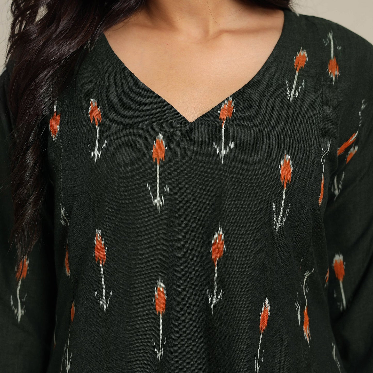 Black Cotton A-Line Pochampally Ikat Kurta