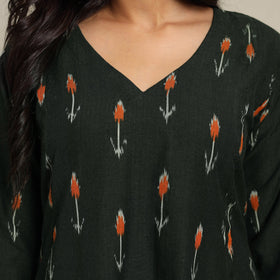 Black Cotton A-Line Pochampally Ikat Kurta