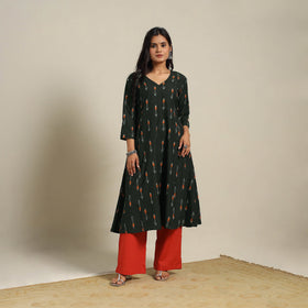 Black Cotton A-Line Pochampally Ikat Kurta