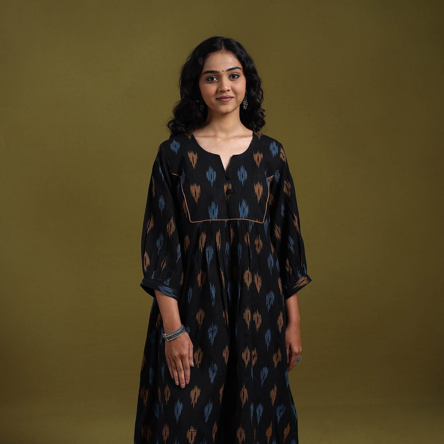 Cotton a-line pochampally ikat kurta for women 03