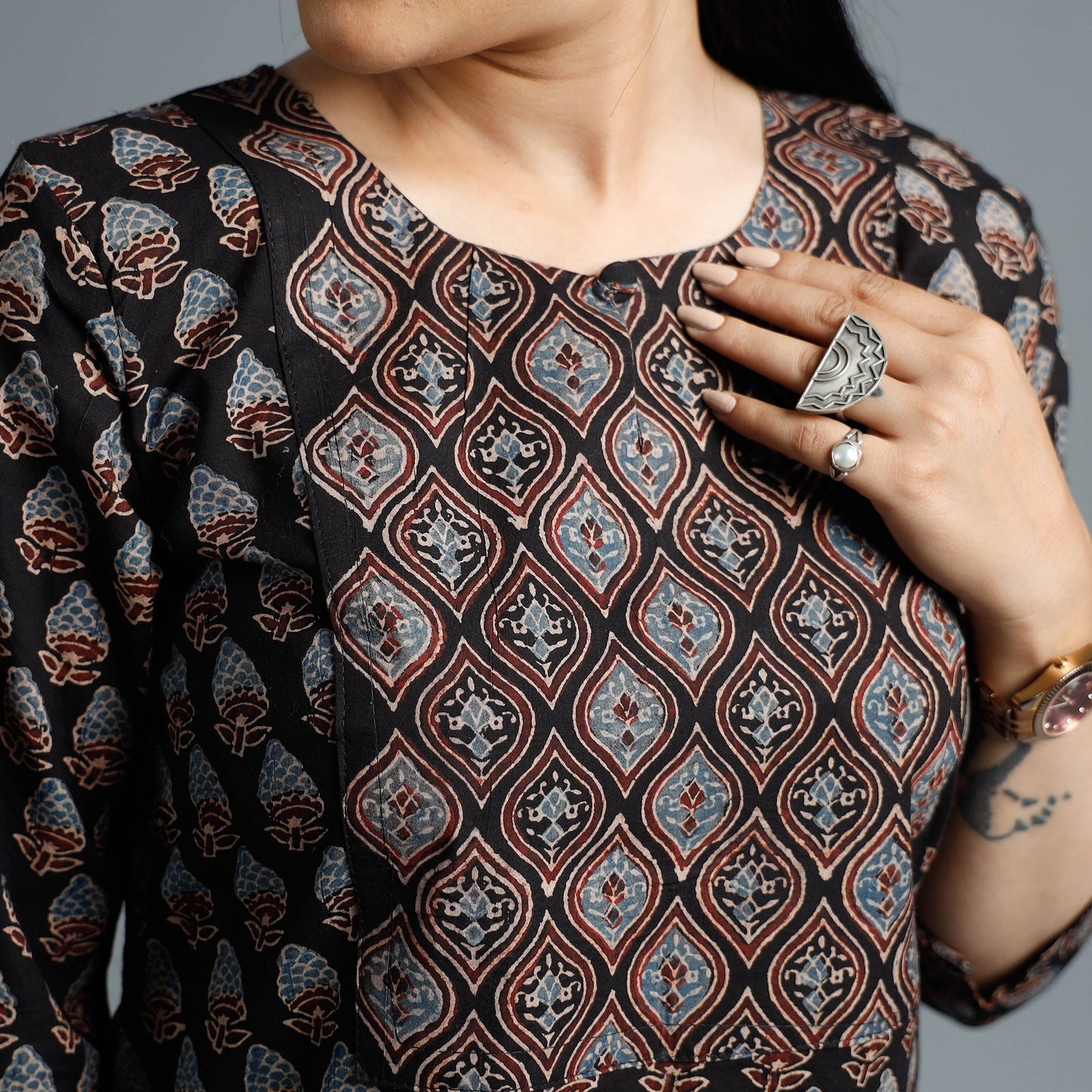 Buy Ajrakh Block Printed Cotton Long Kurta Online l iTokri.com