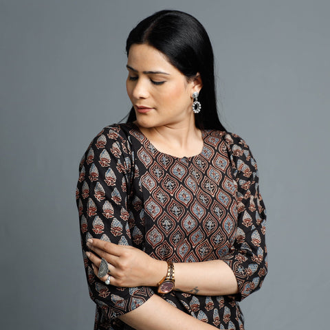 Buy Ajrakh Block Printed Cotton Long Kurta Online l iTokri.com