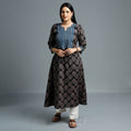 Black - Cotton Long Kurta in Ajrakh Block Prints of Kutch