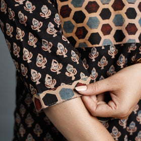 Black - Cotton Long Kurta in Ajrakh Block Prints of Kutch
