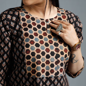 Black - Cotton Long Kurta in Ajrakh Block Prints of Kutch