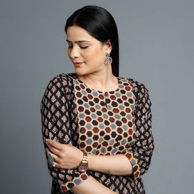 Black - Cotton Long Kurta in Ajrakh Block Prints of Kutch