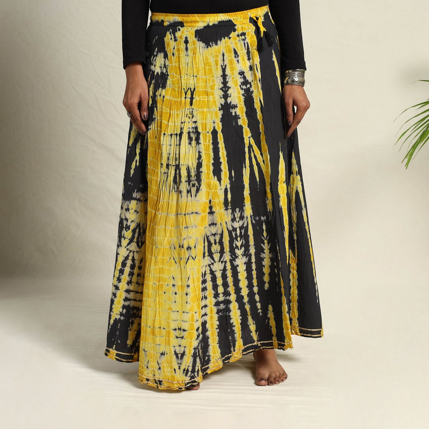 Buy Black Cotton Long Shibori Tie-Dye Skirt