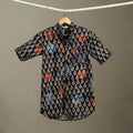 Black Block Print Cotton Men Half Sleeve Ajrakh Shirt