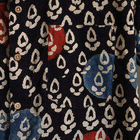 Black Block Print Cotton Men Half Sleeve Ajrakh Shirt