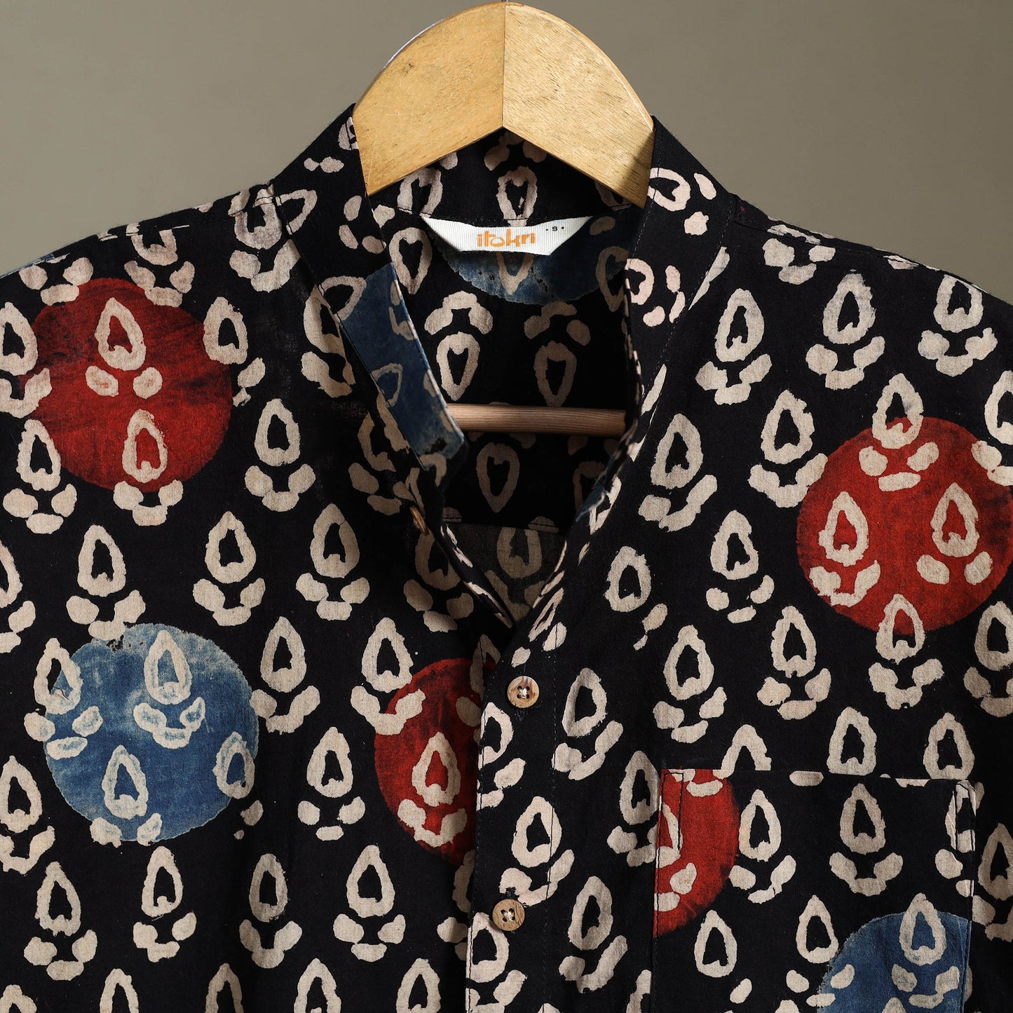 Black Block Print Cotton Men Half Sleeve Ajrakh Shirt