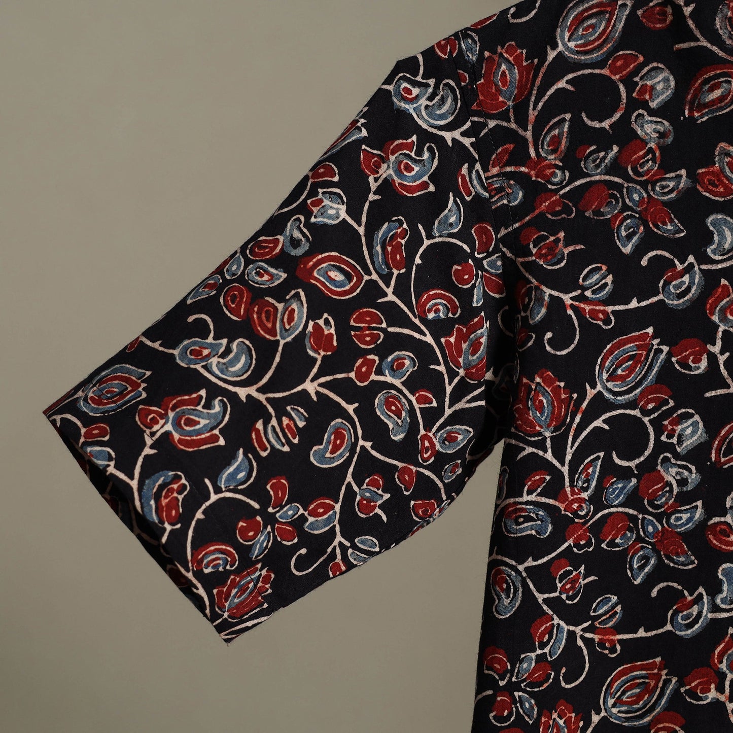 Black Block Print Cotton Men Half Sleeve Ajrakh Shirt