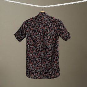 Black Block Print Cotton Men Half Sleeve Ajrakh Shirt