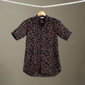 Black Block Print Cotton Men Half Sleeve Ajrakh Shirt