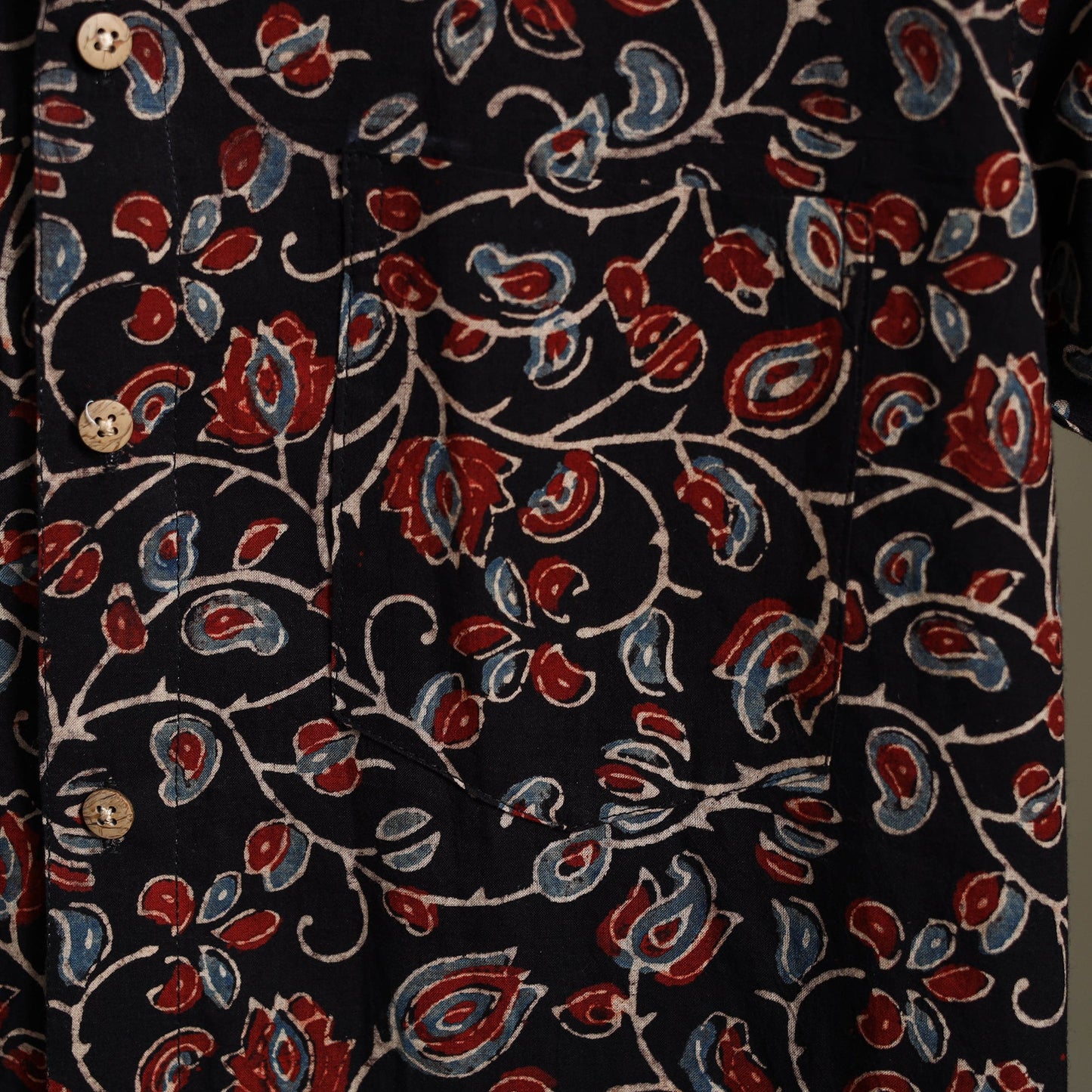 Black Block Print Cotton Men Half Sleeve Ajrakh Shirt