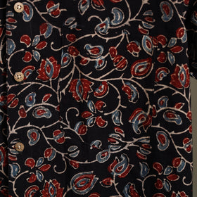 Black Block Print Cotton Men Half Sleeve Ajrakh Shirt