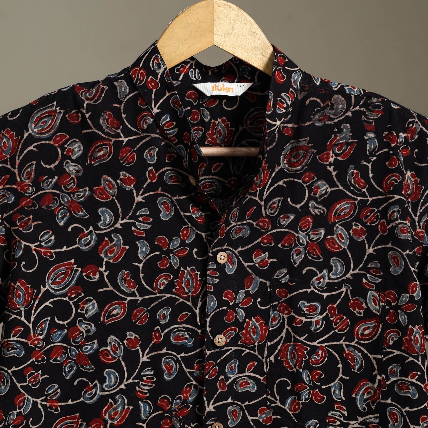 Black Block Print Cotton Men Half Sleeve Ajrakh Shirt