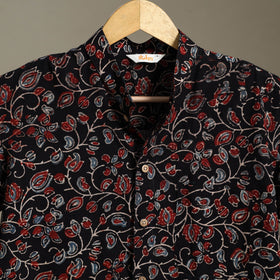 Black Block Print Cotton Men Half Sleeve Ajrakh Shirt