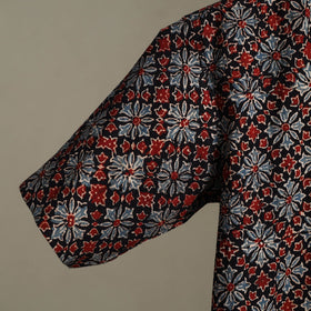 Black Block Print Cotton Men Half Sleeve Ajrakh Shirt