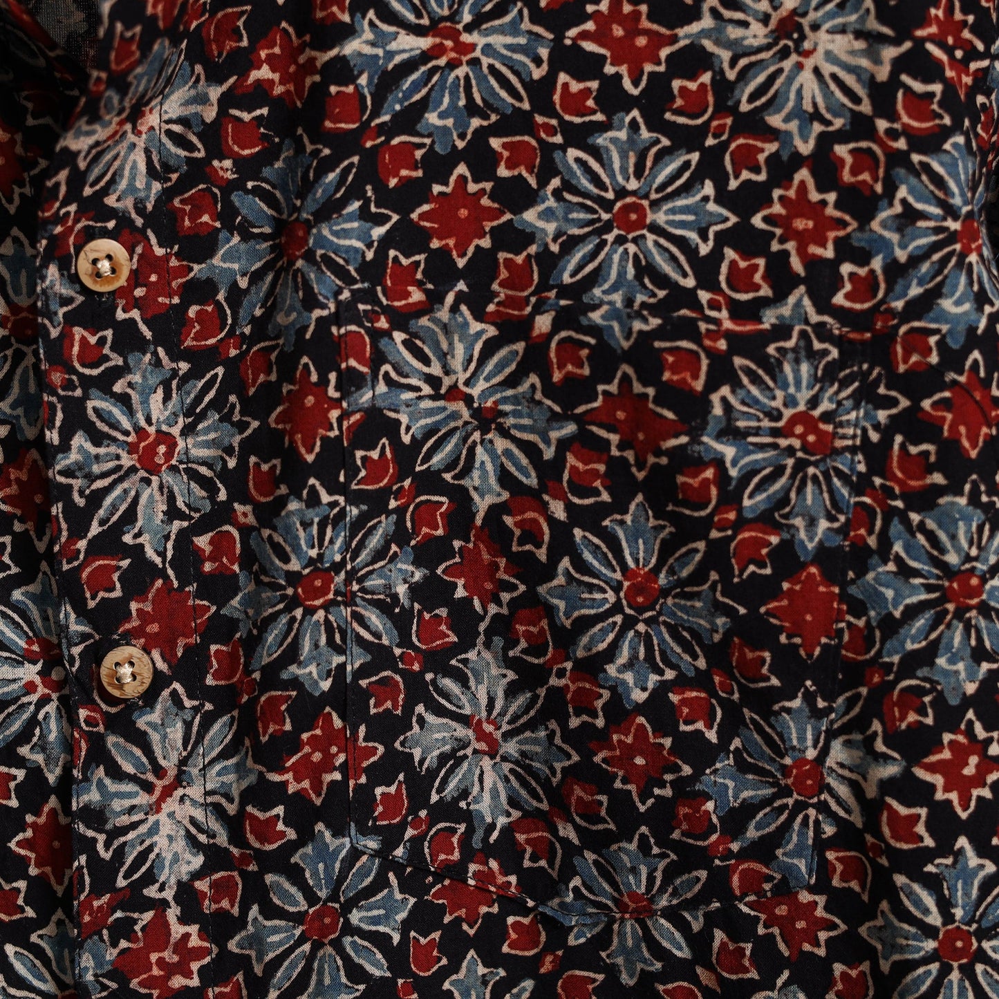 Black Block Print Cotton Men Half Sleeve Ajrakh Shirt