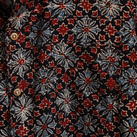 Black Block Print Cotton Men Half Sleeve Ajrakh Shirt