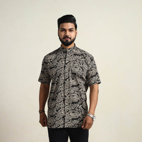 Black - Cotton Men Kalamkari Print Shirt 03