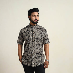Black - Cotton Men Kalamkari Print Shirt 03
