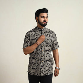 Black - Cotton Men Kalamkari Print Shirt 03