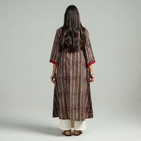 Black Block Print Cotton Patchwork A-Line Kalamkari Kurta
