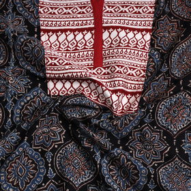 Black - Ajrakh Print Cotton Patchwork Kurta Material (3m) 02
